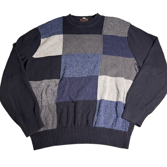 Dockers Crew Neck Sweater Mens XL Colorblock Navy Gray 100% Cotton Grandpacore - Picture 1 of 5